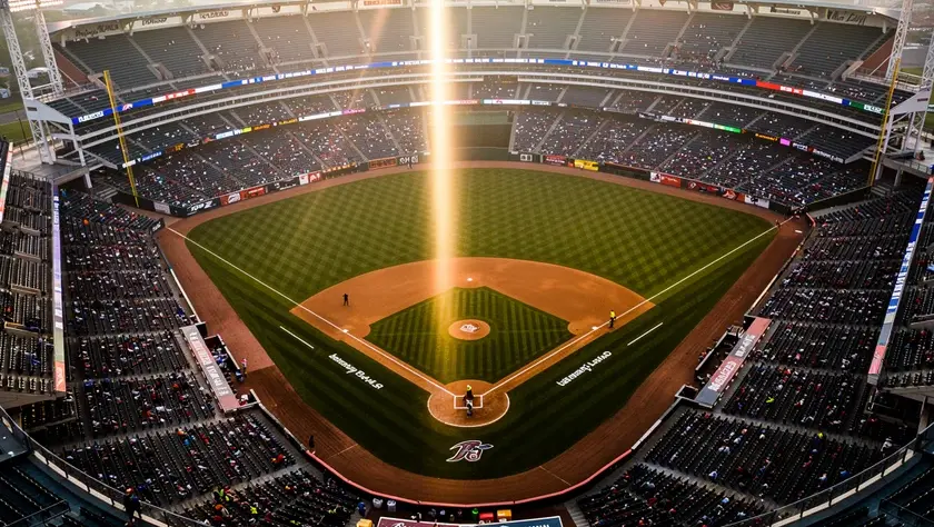 Mike Trout in Los Angeles Angels uniform during spring training batting practice in Arizona