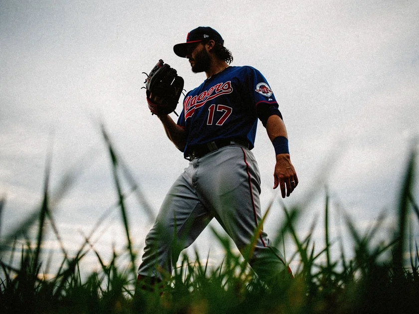Ronald Acuna Jr. of the Atlanta Braves swinging at a pitch during 2026 spring training